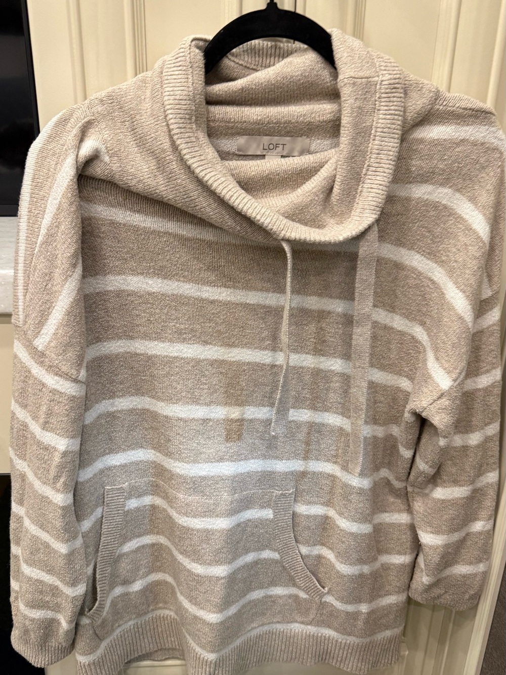 LOFT Woman’s Cream & White Striped Cowl Neck Sweater